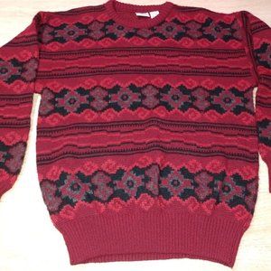 Mens Maglificio Sweater Wool blend 80s Vintage Red Gray Italy